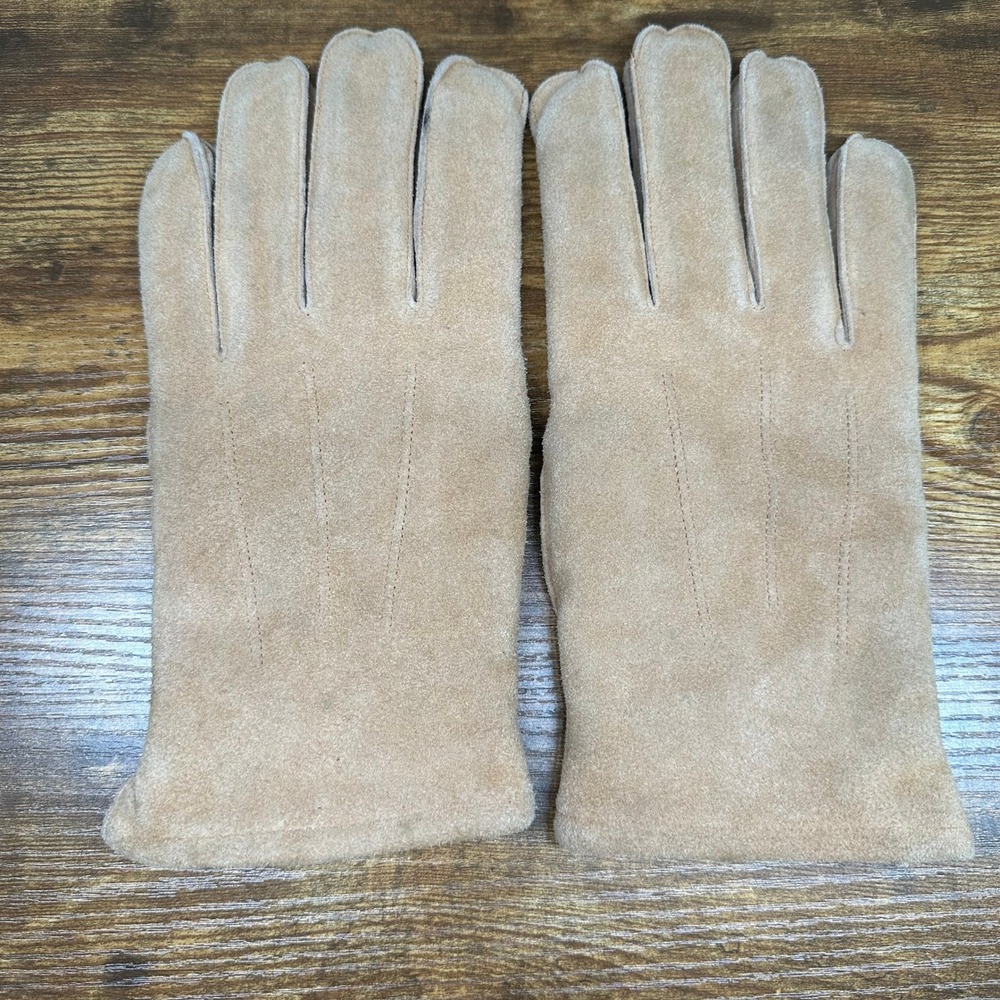 Mens Tan Genuine Leather Suede‎ Gloves Sherpa Lined Winter Warm Large